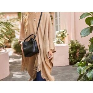 AOTA Elena Vegan Black Mock Croc Embossed Bucket Crossbody Bag Black NWT